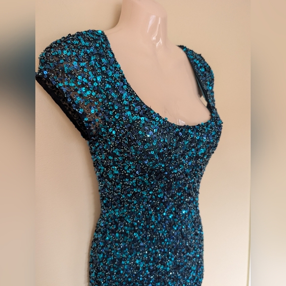 Scala Vintage Sequined Beaded Mini Evening Dress XSmall Blue - Picture 3 of 16